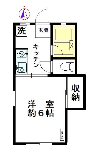 間取り図／南向き最上階１Ｋ