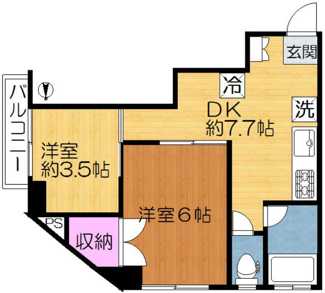 間取り図／オール洋室角部屋振分の２ＤＫ