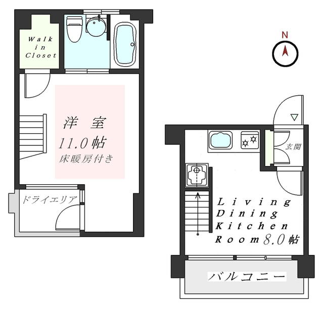 間取り図／１Ｆですが２階の高さです。珍しいドライエリア付き。