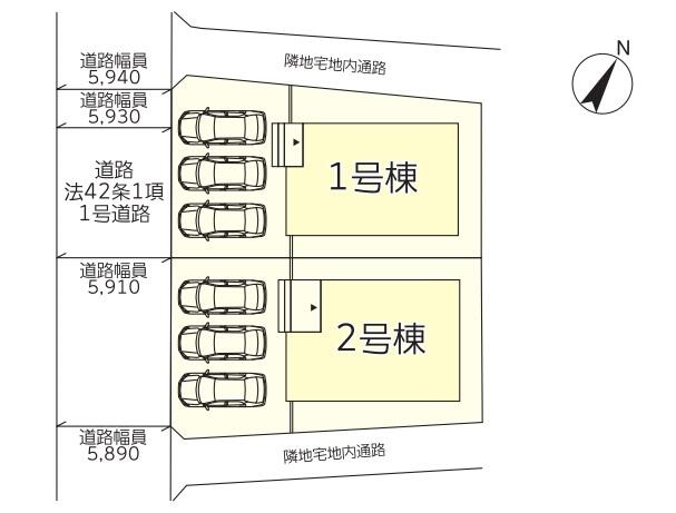 区画図。駐車スペースは３台あります♪