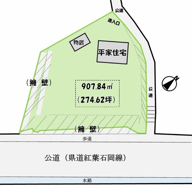 配置図：高台の敷地２７４．６２坪と建物配置位置