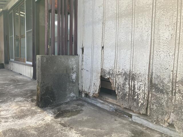 現地（外観）／一部外壁に穴が空いている箇所もあります。
