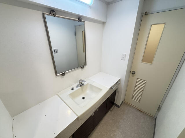 洗面台・洗面所／ゆとりあるカウンターの洗面スペース。　クッションフロア（ＣＦ