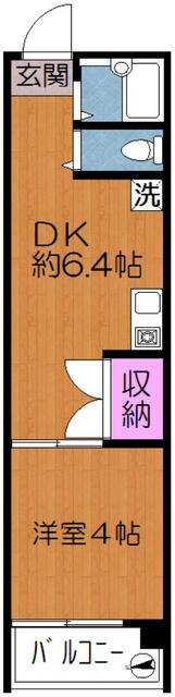 間取り図／バストイレ別室内洗濯機置場付１ＤＫ