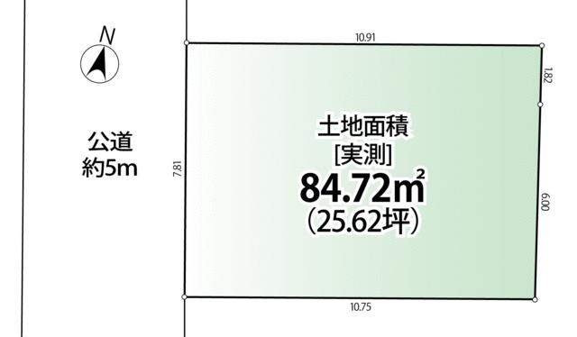 区画図・西側５ｍ道路に接道する整形地です。境界標も設置してい／撮影日2026-04-18