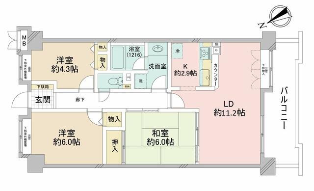 間取り図／一般的な田の字の間取り。ライフステージの変化にも柔軟に対応