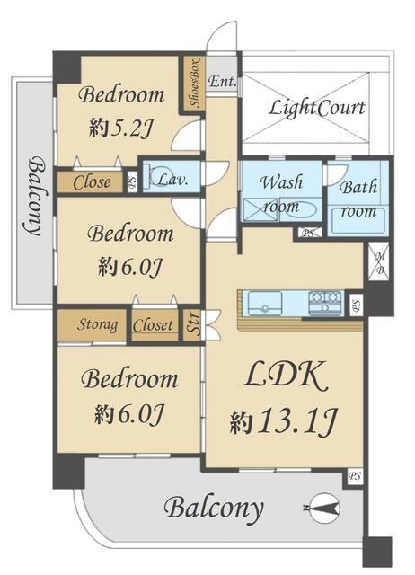 間取り図／■３ＬＤＫ　３階角部屋　ライトコート付き　２面バルコニー