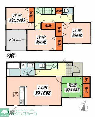 全室南向きからの陽当たりが入る為室内が大変明るい間取りです。