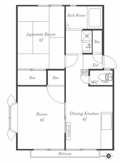 間取り図／３方角部屋の２DK