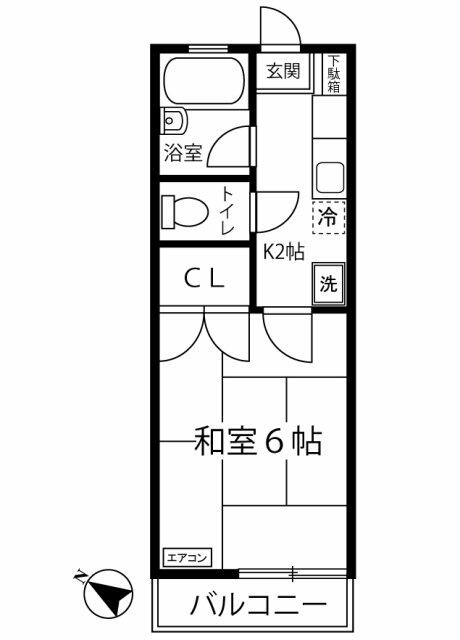 間取り図／キッチン2帖・和室6帖の1Kタイプのお部屋です☆はじめての一
