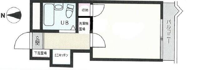 間取り図／南向きのコンパクトな間取りです。居室は約６帖あります。