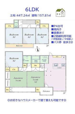 神奈川県伊勢原市の一戸建て | 2800万円 | 6LDK | 447.24m² | Akiyama house finder