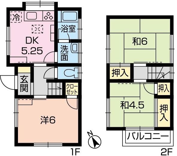 既存建物間取図。既存建物　Ｓ５３年１月築　木造２階建・３ＤＫ