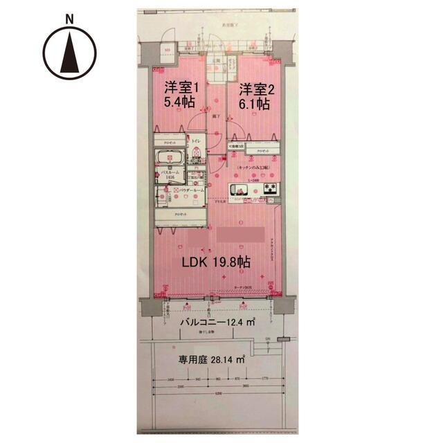 間取り図／ペット可、１階庭付き、ＬＤＫは１９．８帖あるため広々と過ごし