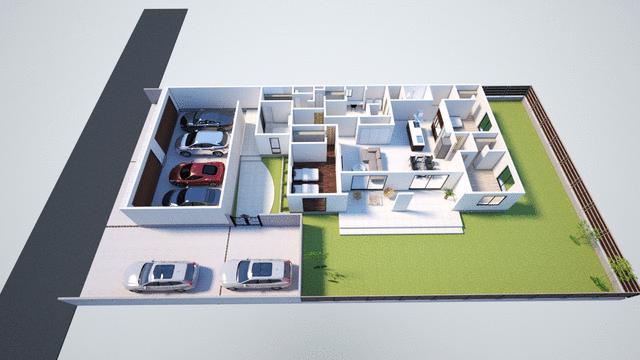 【ガレージ付き　平屋建てプラン】イメージパース　３ＬＤＫ　延