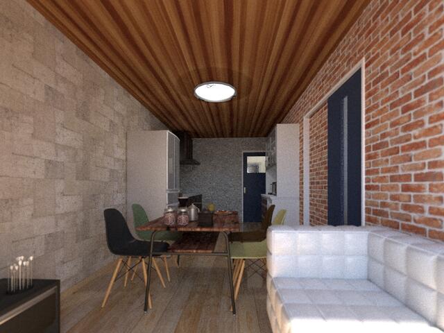 リビング／内観イメージパース。ご家族でゆったり食事ができるＬＤＫ。