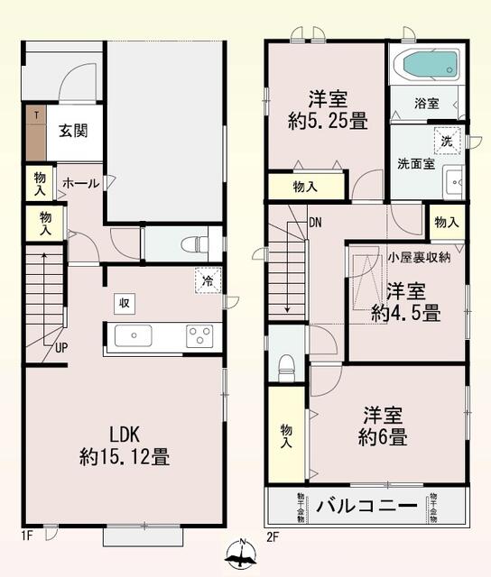 ２階建のガレージ付き広々３ＬＤＫです。
