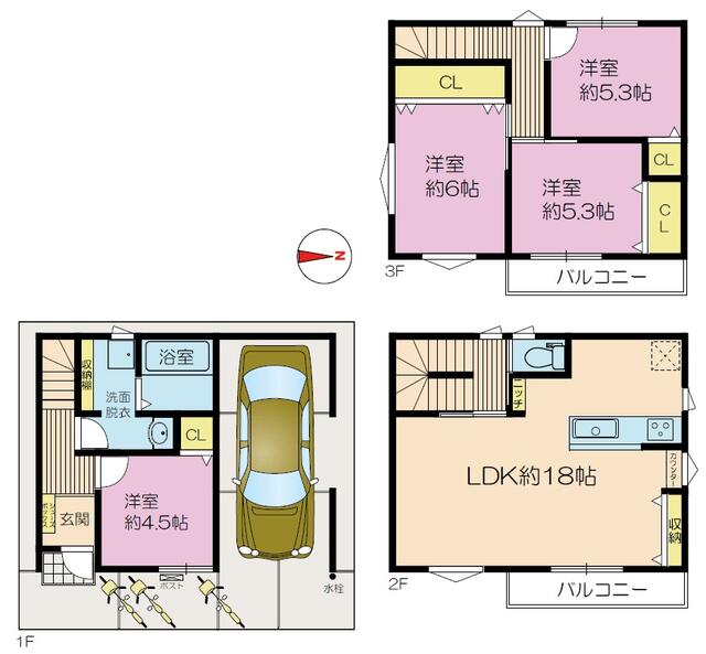 大型ワゴン車も駐車可能な大型ガレージ付きの４ＬＤＫ。※堂々完