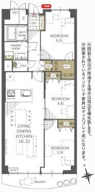 間取り図／約１６．３帖のＬＤＫを中心に各居室をバランスよく配置した３Ｌ／撮影日2026-02-04