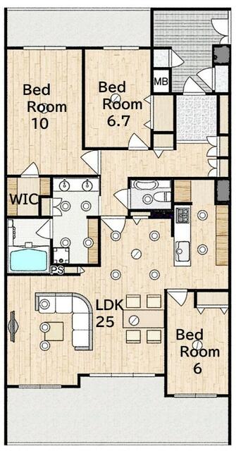 間取り図／ゆとりある約２５帖のＬＤＫを中心に、各洋室をバランスよく配置／撮影日2026-03-14