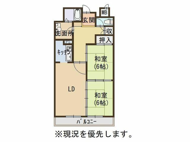 間取り図／2LDKの間取。収納もあり便利ですね。