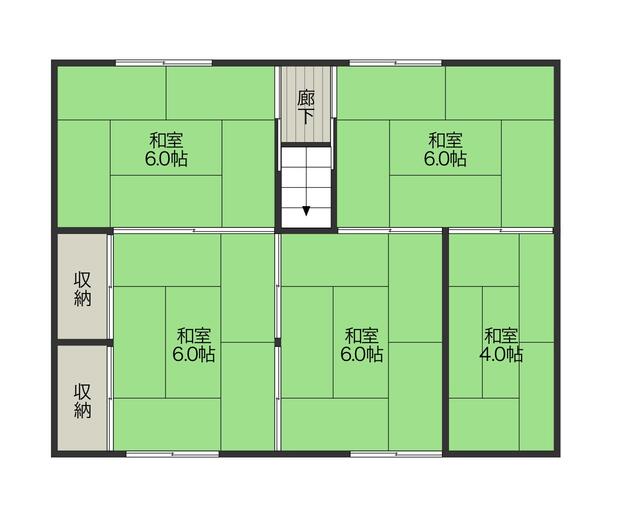 ２階間取りです。階段上がると細かく分けれる５部屋。