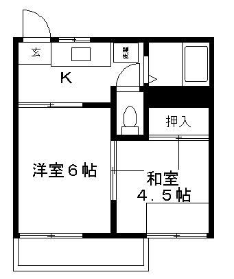 間取り図／洋室・和室１部屋ずつ＋キッチン