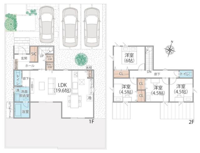 １９．６帖の開放的なリビングが家族を迎える４ＬＤＫ。リビング