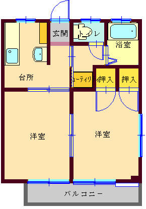 間取り図／水回りの集中した２Ｋ